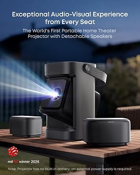 soundcore Nebula P1 Portable Projector with Detachable Speakers | 20W True 2.0 Surround Sound, Dolby Audio, Auto Adjustment, Built-In Gimbal, 650 ANSI Lumens, 180 Screen, 1080p, Google TV