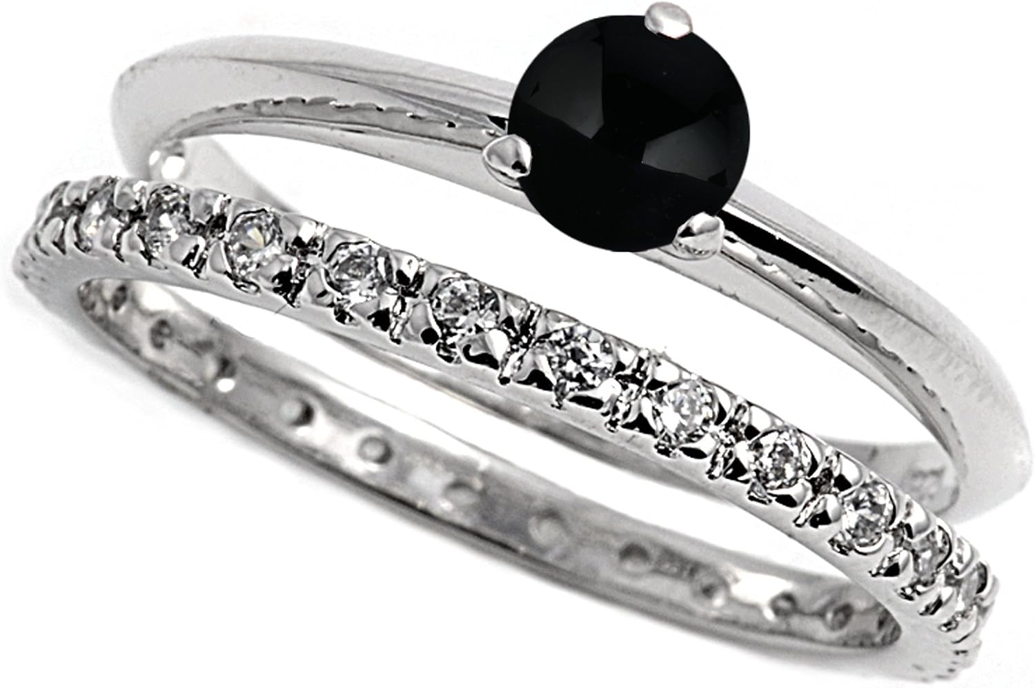CHOOSE YOUR COLOR Sterling Silver Round Wedding Set Ring