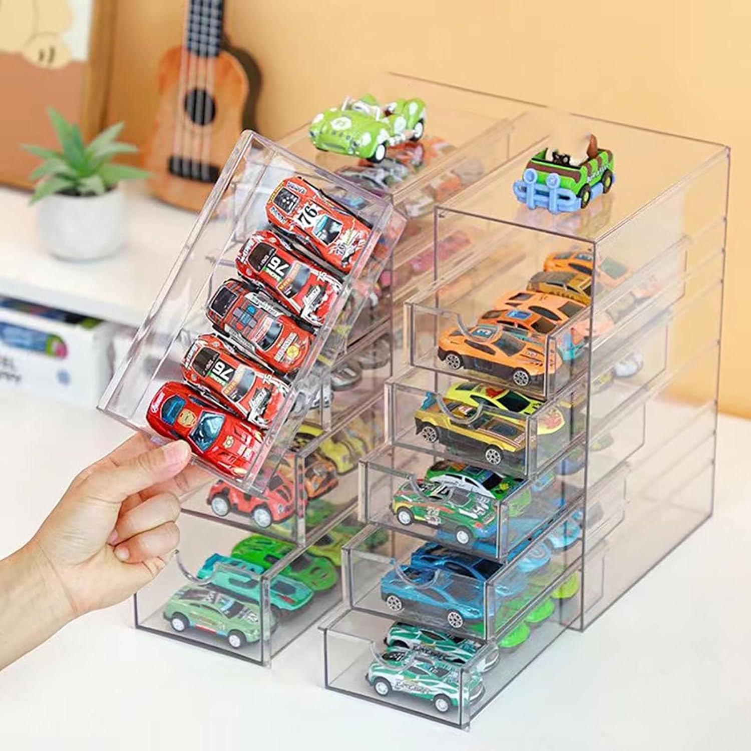 Clear Stackable Storage Drawer Box,Plastic Drawer Organizer,Clear Desktop Drawers Box with 5/6 Pull Out Drawer,Bathroom Makeup Organizer,Storage Drawer for Cabinet Bathroom (Five
