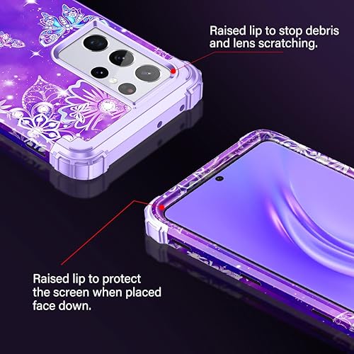 Miniatura 4 de Rancase Funda para Galaxy S21 Ultra 5G, tres capas de alta resistencia a prueba de golpes, protección de plástico duro+funda protectora de goma de