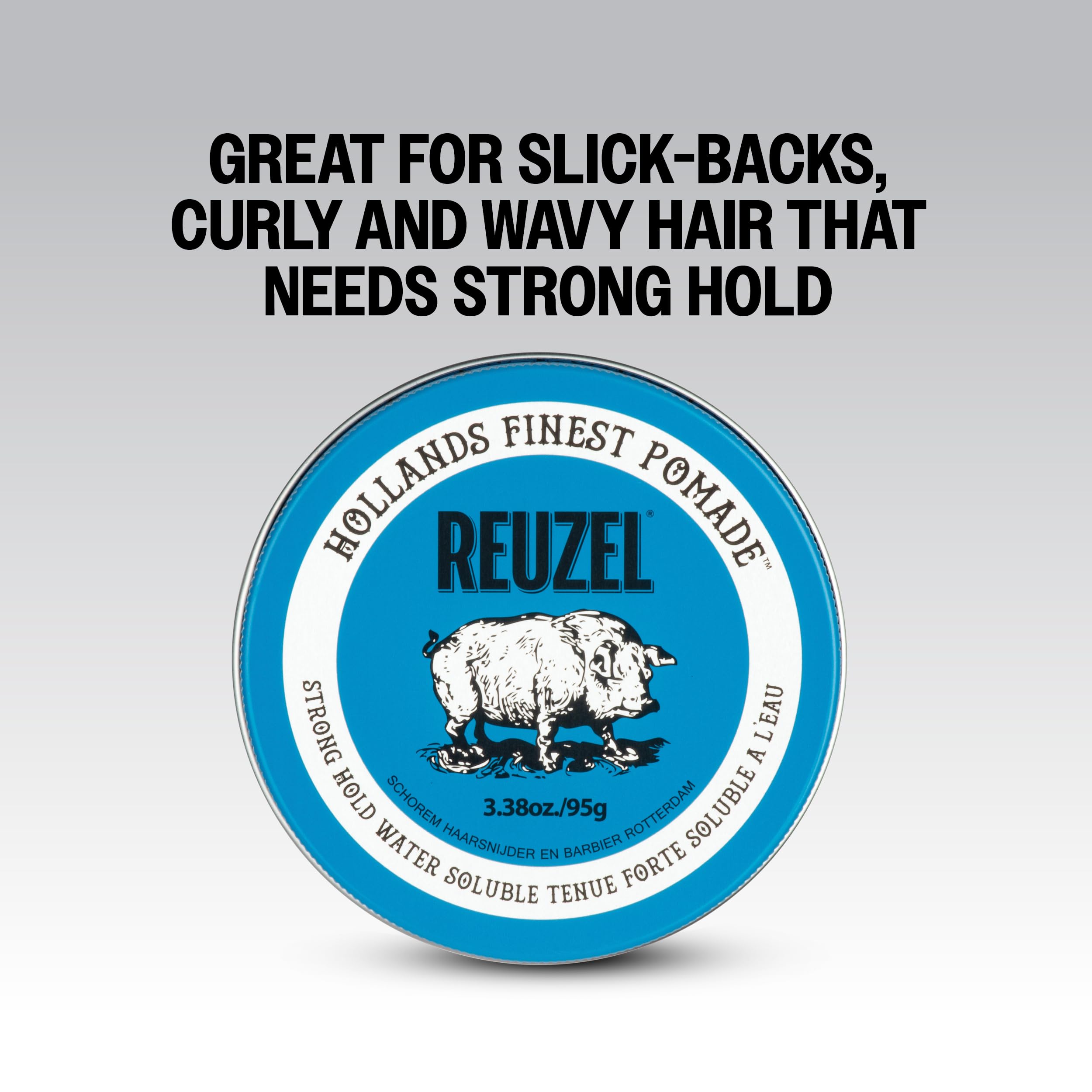 Reuzel Blue Strong Hold Pomade, Pommade Forte pour Brillance Intense, Soluble dans l'Eau, Parfum Vanille - 95g/3.38oz