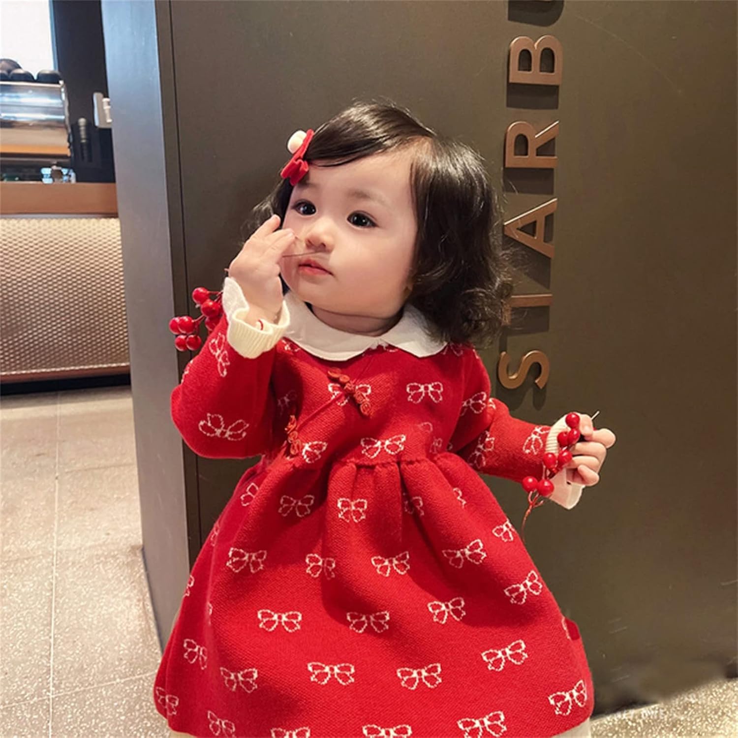 Toddler Kids Baby Children Fairy Hanfu Sweater Dresses for Chinese New Year Warm Princess Dresses Tang (Red, 3-4 Years)