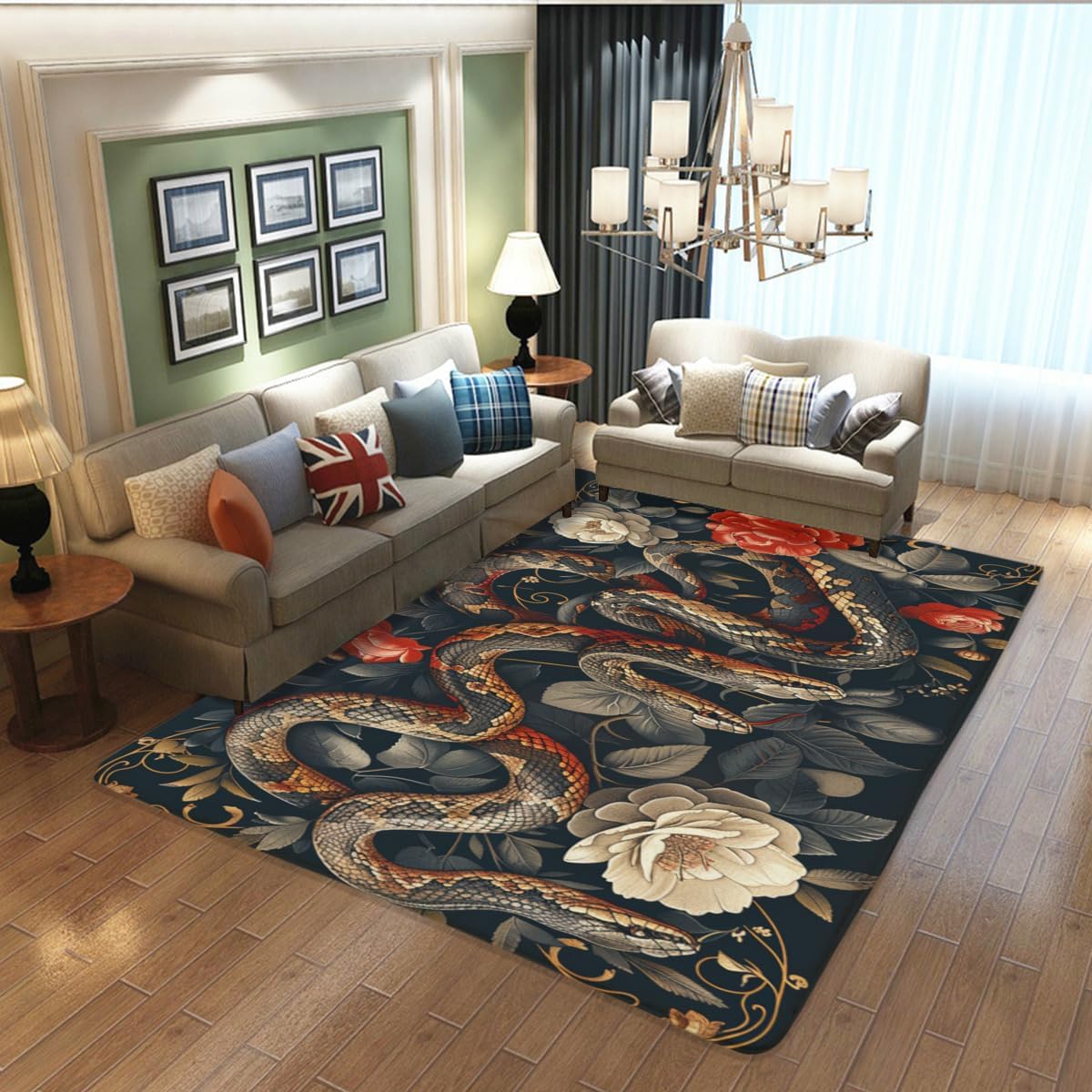Floral Rug, Romantic and Beautiful Snake Flower Vintage Area Rug, Suitable for Living Room Decoration, Office, Hotel, Corridor, Bedroom Decoration Carpets, Machine Washable Carpet 24x36inch