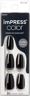 KISS imPRESS Color Press-On Manicure Fake Nails, All Black - Short & Square, Solid Black, Ready To Wear, Chip Proof, Smudge Proof, No Dry Time, Mini File & More | 30 Count