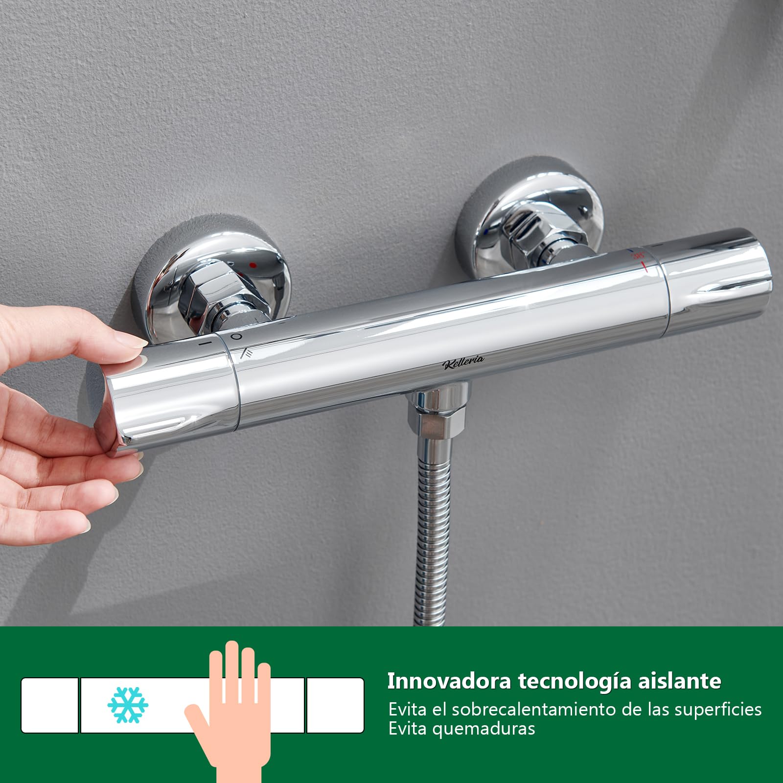 Grifo Ducha Termostatico, Grifo Termostático de Precisión Para Ducha, Cierre de Seguridad a 38°C, Grifo Termostatico Bañera, Mezclador de Ducha Cromado Duradero que Ahorra agua, Cromado