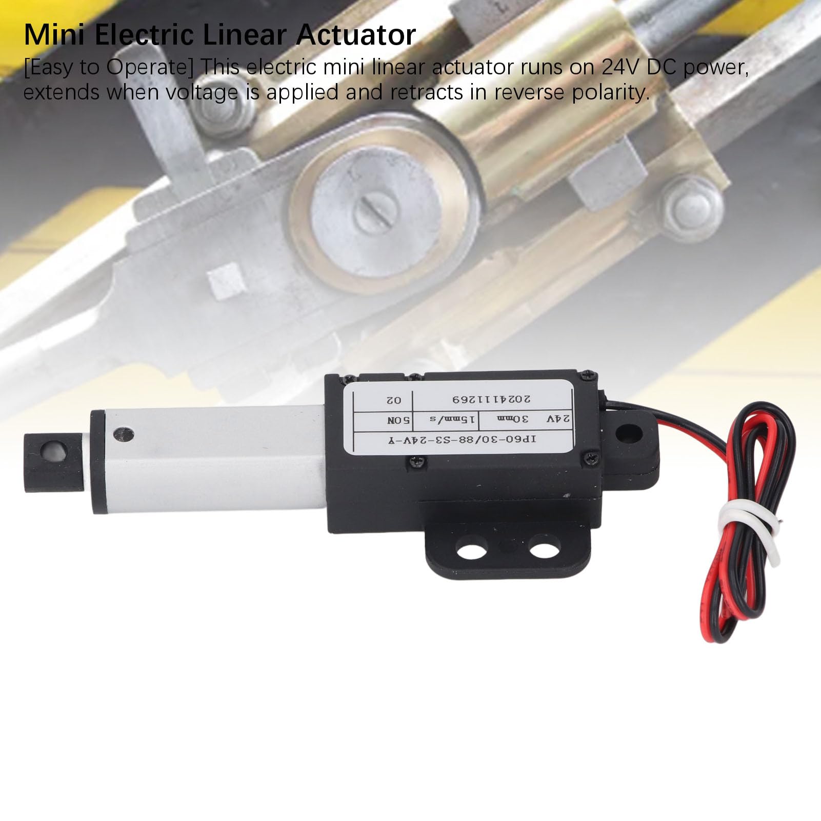 Mini Actuador Lineal Eléctrico de 24 V, Eficiente y Precisa de 30 Mm, con Diseño de Seguridad para la Prueba de Agua IPX4, Material de Aluminio y ABS