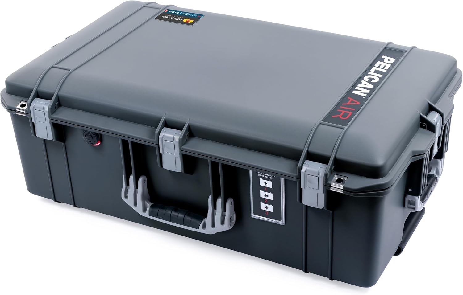 ColorCase Pelican 1595 Case Charcoal - Large Sized Waterproof Case with Grey Padded Dividers & Combo Pouch Lid Organizer- Silver Handles & Latches