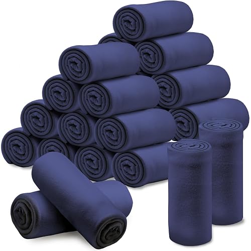 24 Pcs Fleece Blankets Bulk 60 x 50 in, Throw Blankets in Bulk for Wedding, Lightweight Blankets for Bed, Couch, Outdoor Use, Homeless Donation, with Oeko-tex Standard 100 Certified (Blue)