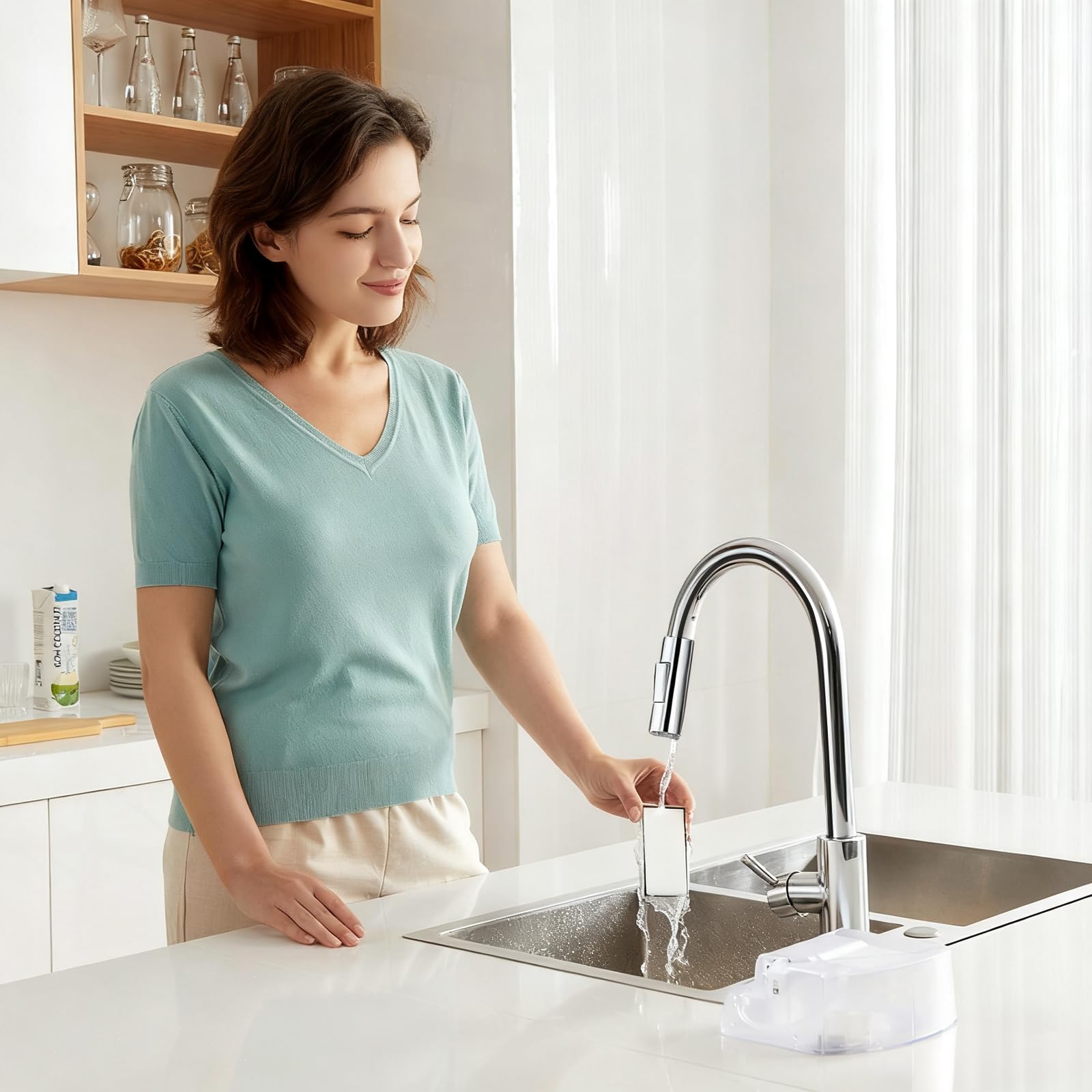 Bateria zlewozmywakowa kuchenna, wyciągana bateria kuchenna z wyciąganą głowicą prysznicową, 2 tryby odpowiednia do standardowych kranów, łazienek, umywalki zapobiegającej rozpryskiwaniu