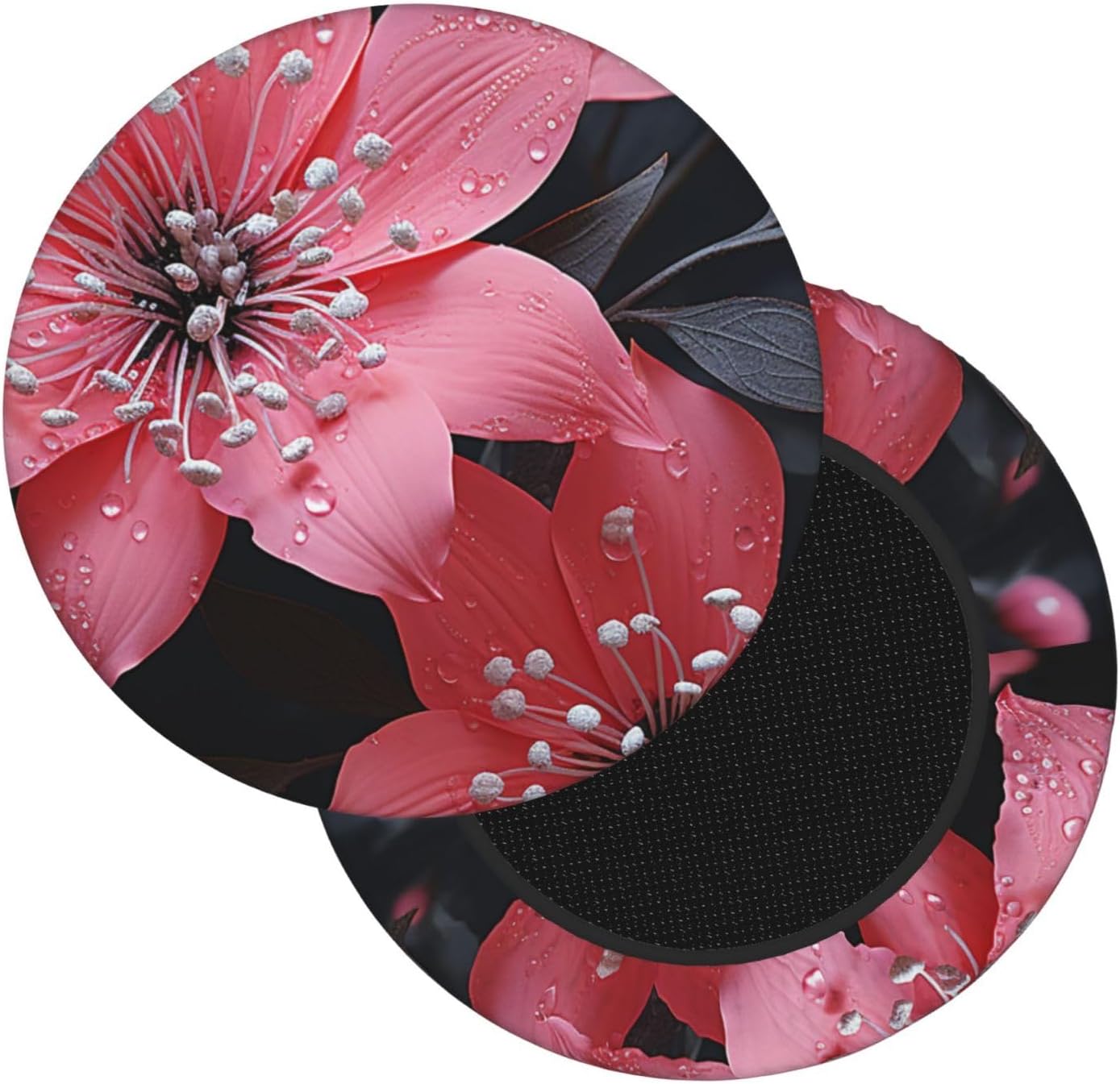 Bar Stool Cover Round Elastic Stool Cushion Covers Black Flower Bar Chair Cover Washable Stool Cushion Slipcover Stretch Stool Seat Covers for 12-14 Inch Chair