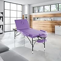 Vista 2 de Saloniture Mesa de masaje profesional portátil ligera de tres pliegues con patas de aluminio, incluye reposacabezas, soporte facial, reposabrazos