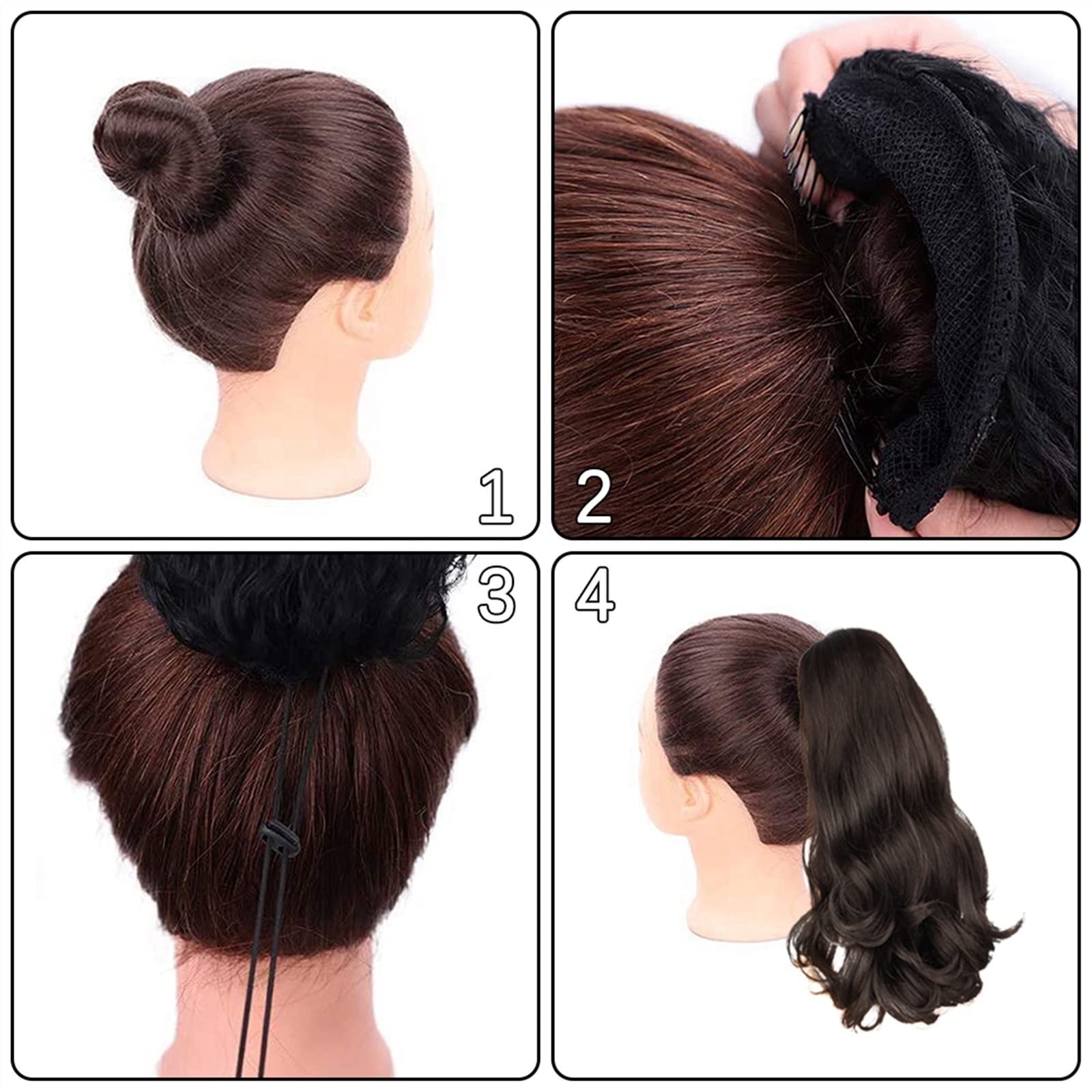 Haarverlängerungen 18 Zoll Synthetisch Lang Lockig Wellig Mit Kordelzug Dutt Perücke Pferdeschwanz Haarverlängerungen Damen Haarschmuck Haarteile Für Frauen,1B-45cm