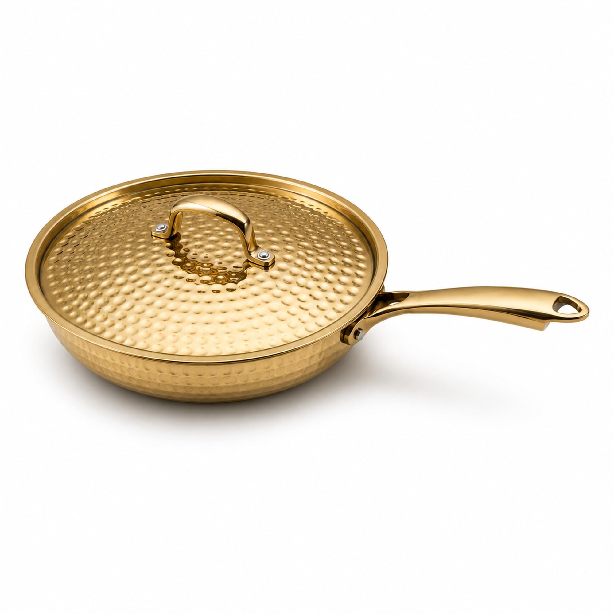 SHIV SHAKTI ARTS Brass Fry Pan with Lid & Long Handle, 2 Litre | Hammered Vintage Sauté Pan with Inside Tin Kalai Lining for Frying, Roasting, Sabji & Curry-image-27
