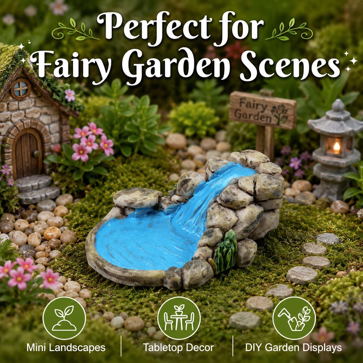 DIY Miniature Mini Water Pool, Fairy Garden Lawn Ornament Outdoor Statues for Mountain Decor Fairy Garden Waterfall Fake Water image 5