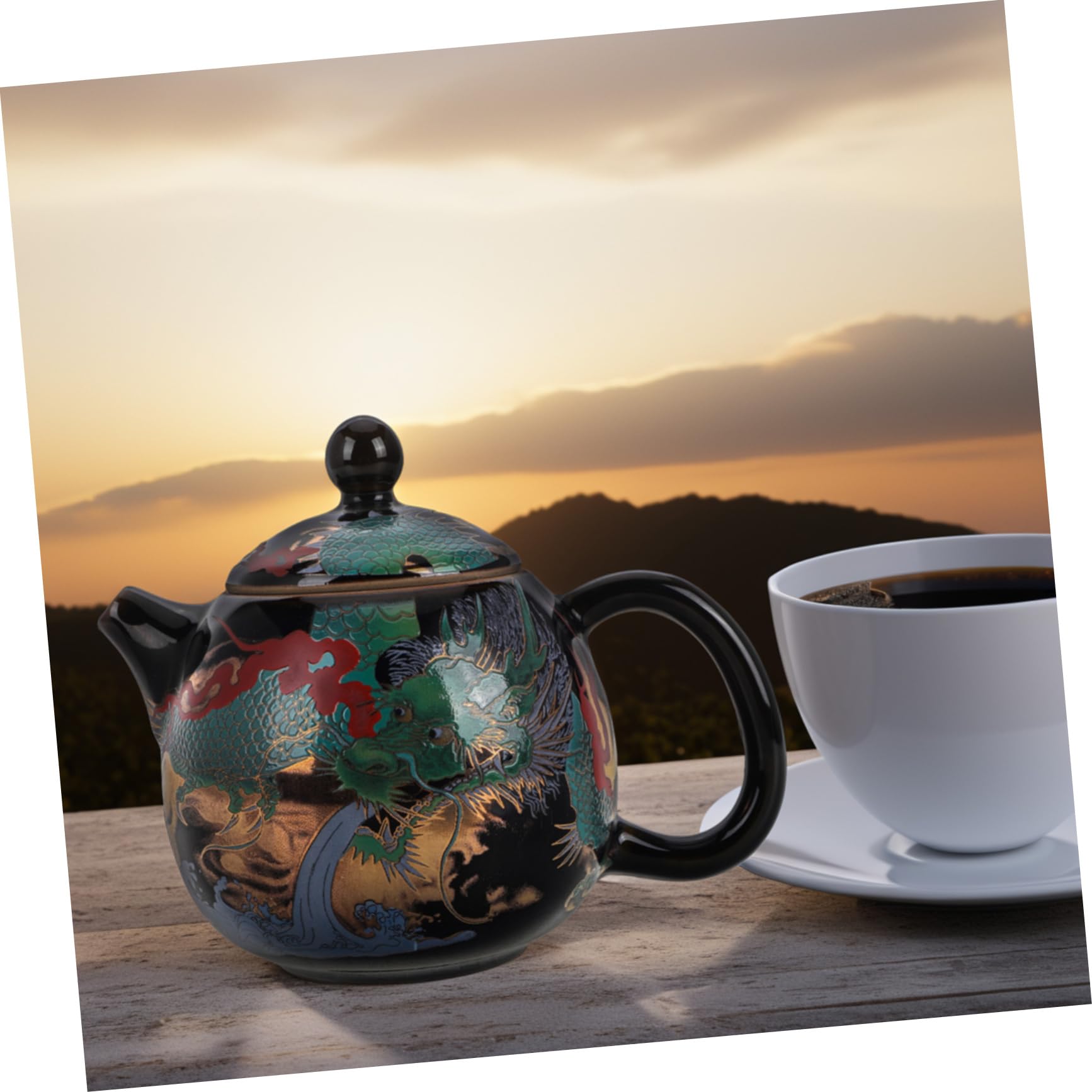 Tetera De Cerámica Vintage Diseño De Dragón Esmaltada Retro Para Camping y Preparación De Té Pequeña y Portátil