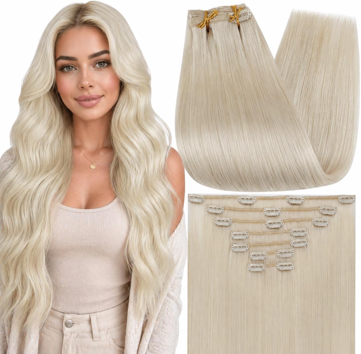 Fshine Clip in Hair Extensions Human Hair, 1B Natural Black, 10 Inch, 95G, 7 Pcs, Double Weft Real Remy Brazilian Hair, Add Volume for Bob Hair, Thick Asian Hair, Short Hair Topper, Easy Clip Glueless — view 15