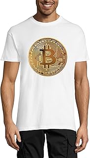 Bitcoin Original Camiseta de cuello redondo para hombre, diseño de moneda de oro, color blanco