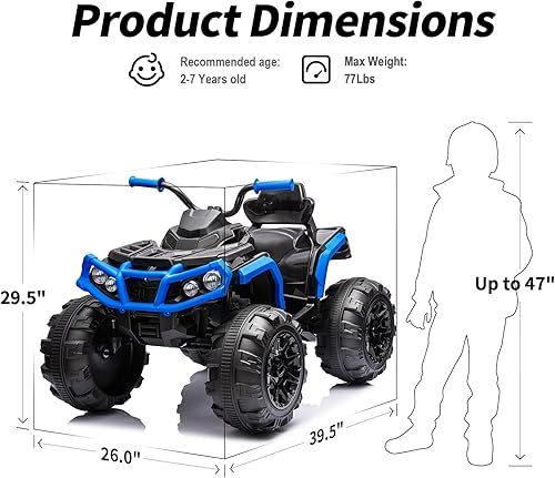 Miniatura 7 de Niños ATV 4 Wheeler, 24V Electric ATV Ride On Juguete para Niños Grandes, Motor 400W - Azul
