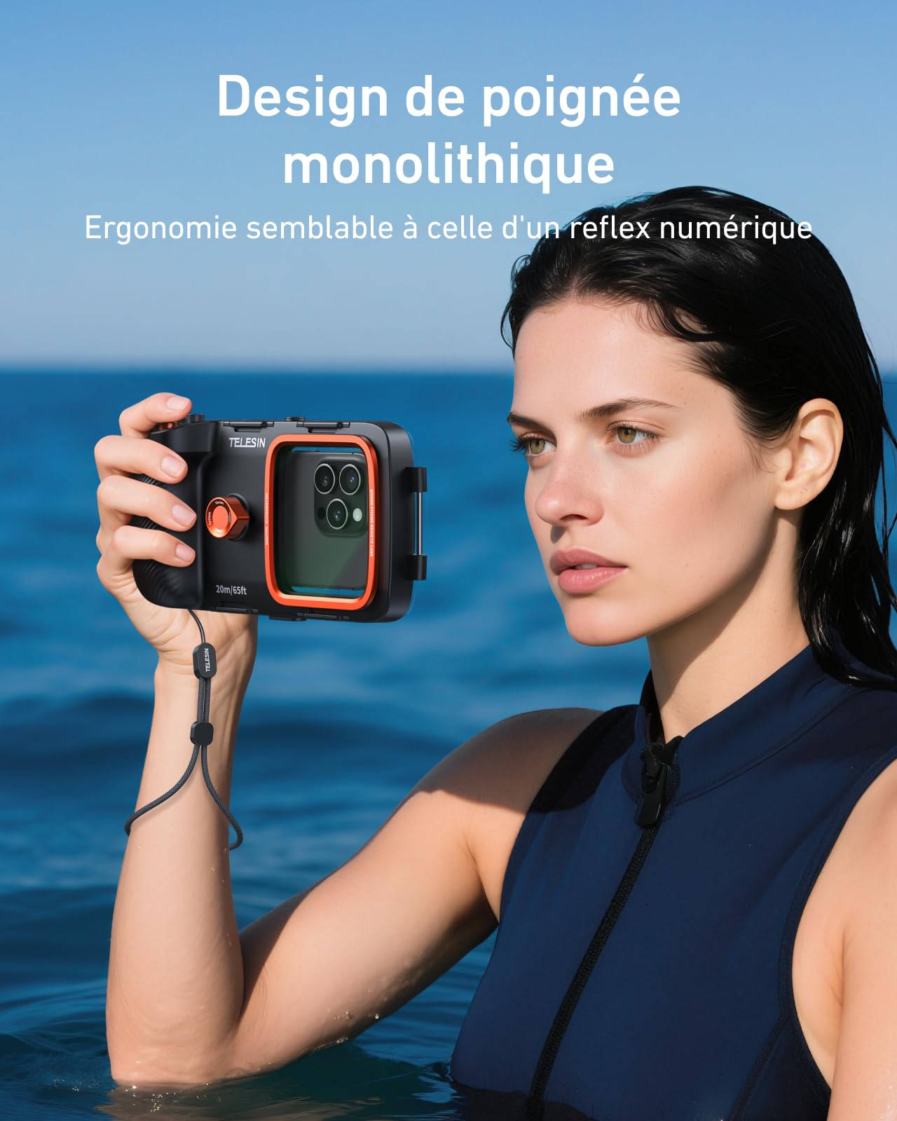 TELESIN Coque Waterproof pour Téléphone Portable pour Plongée sous-Marine, Coque Etanche & Poignée Universels pour Photo et Vidéo sous-Marin, pour iPhone/Android/Samsung et Autres Téléphones (Noir)