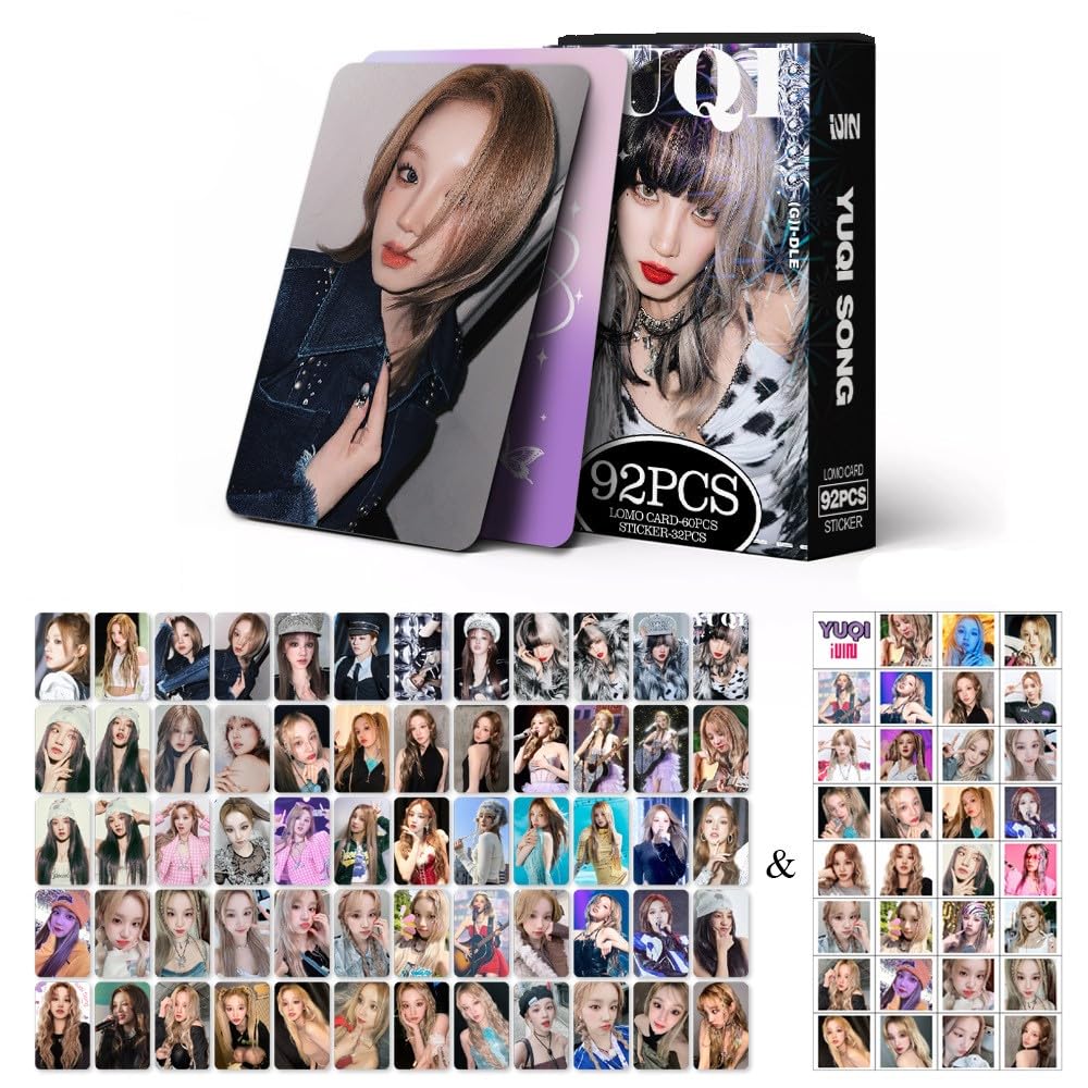 QKDEYTWTR Pack of 60Pcs Photo Cards Kpop Postcards and 32Pcs Stickers 92Pcs K-Pop Photocards Collections Blink/Yuqi-A