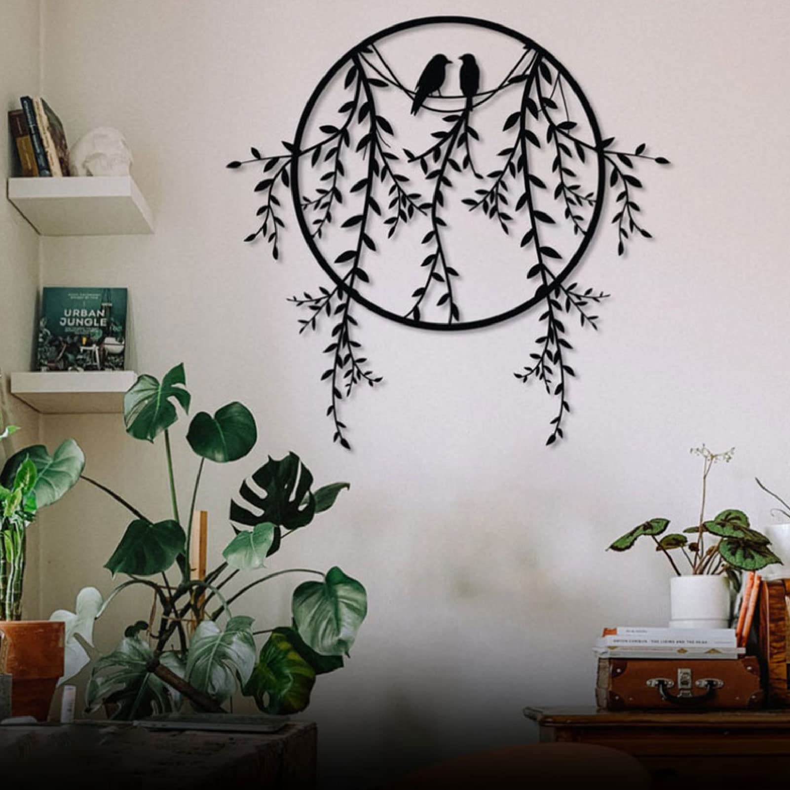 Wysokiej Jakości Miłość Ptaki Metalowa Sztuka Wall, Ptaki na gałęzi Metal Wall Decor, Okrągła Czarna Dekoracja, Wiszące Do Kryty Ogrodowy Ogród Home