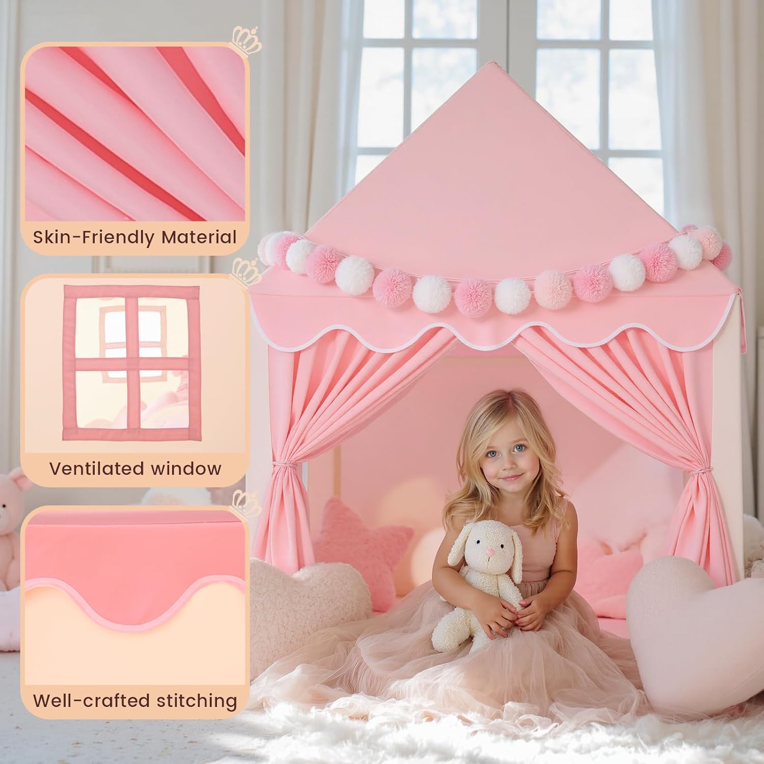 SISTICKER Kids Play Tents for Girls Large Fairy Playhouse for Kids Princess Castle Tent Gift Toys for Girl Toddler Children Play House (Pink) (Pink Tent) - Image 4