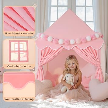 SISTICKER Kids Tents Indoor for Girls, Toddler Play Tent Large Fairy Playhouse for Baby Inside Princess Castle House Child Teepee Gift Toys(Pink)