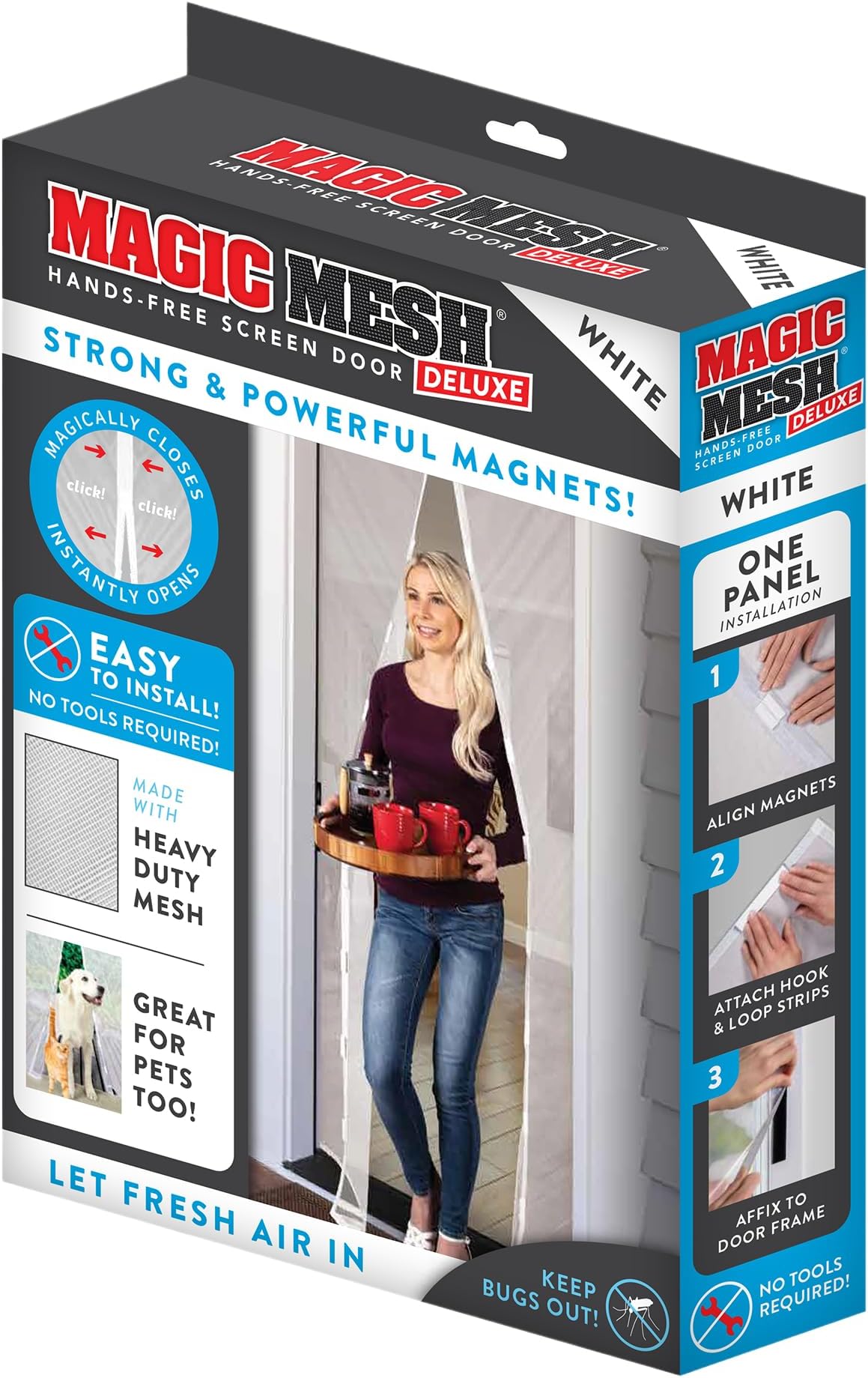 Magic Mesh Deluxe, White | Magnetic Screen Door, Heavy Duty, Magnetic Closure, Door Net, Patio Screen, Sliding Door Screen, Bug Screen for Doorways, Kid & Pet Friendly | Size 39" x 83" (Pack of 1)