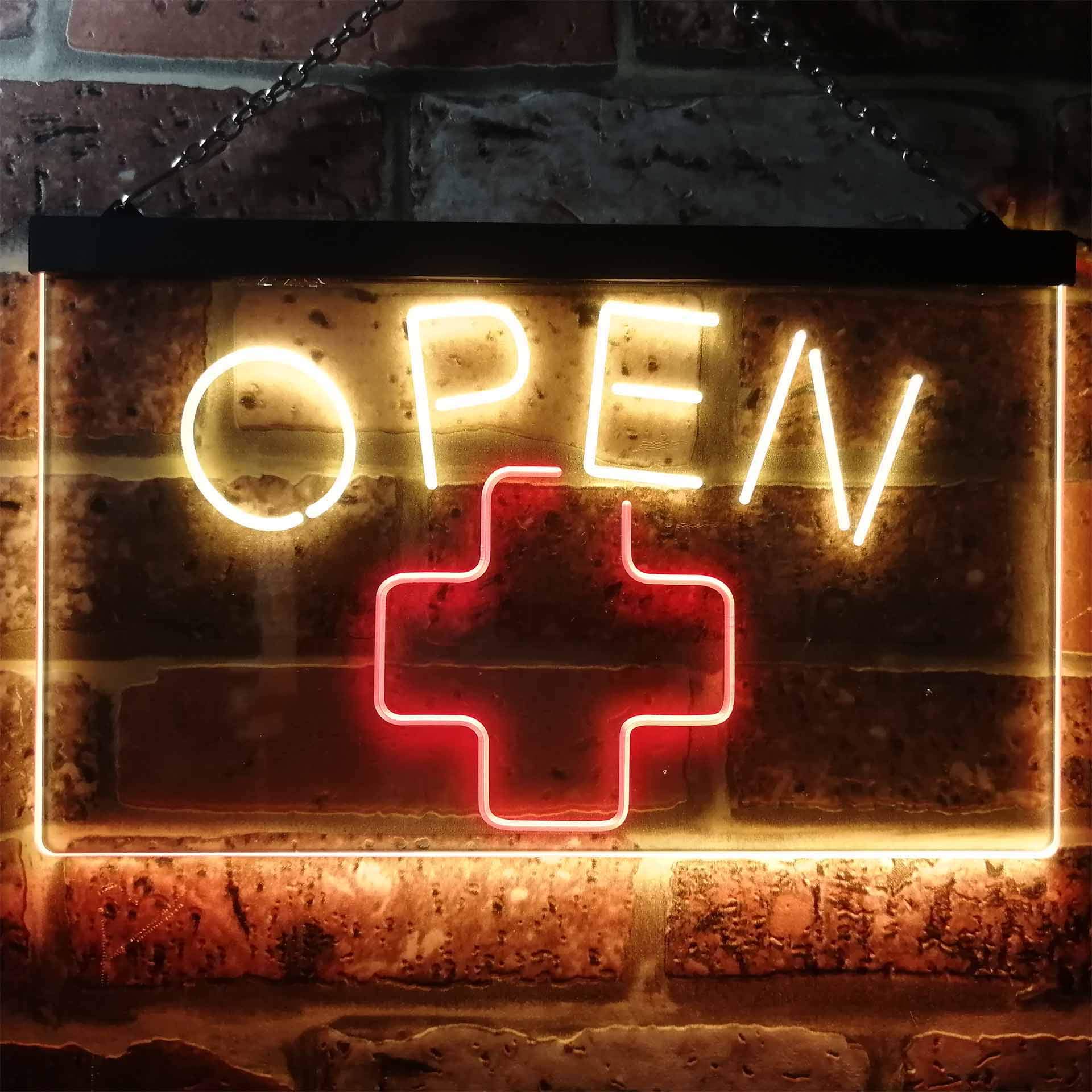 ネオン看板 赤 黄 Amazon | Open Medical Cross Shop Display Décor Dual Color LED