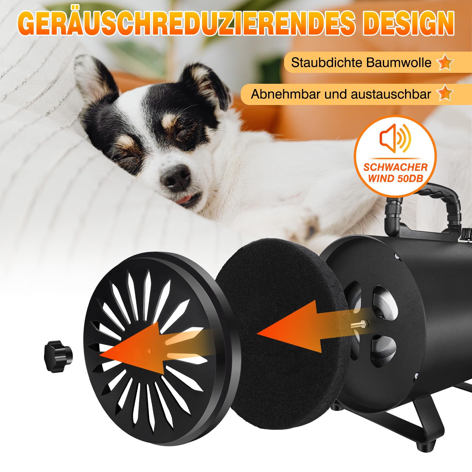 3500W Hundefön Blower Sehr Leise Tierhaartrockner Blower Hundefön Einstellbare Geschwindigkeit mit 4 Düsen Pet Dryer Fön für Haustiere Haustier Hundepflege Trockner Hundetrockner Gebläse für Hunde