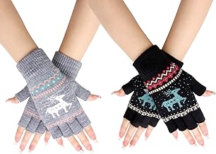 VEGCOO 2 Pairs Fingerless gloves，Women's Winter Gloves Women's Thermal Fingerless Gloves Knitted Warm Fingerless Touch Screen Typing Used for Outdoor Sports Driving Office
