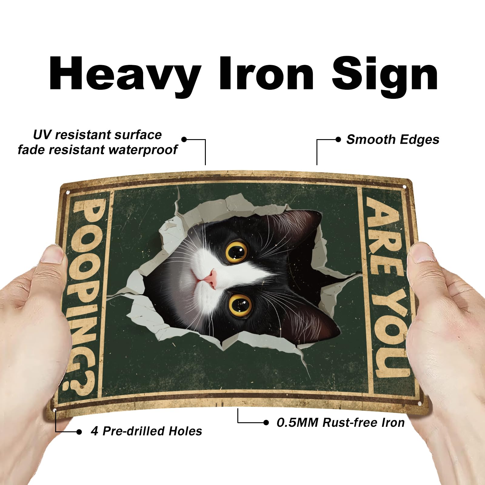 GLOBLELAND Hole Cat Metal Tin Sign 8x12in Vintage "Are You Pooping" Painting Tin Signs Wall Poster Plaque for Bathroom Cat Lover's Room Living Room Office - Image 3