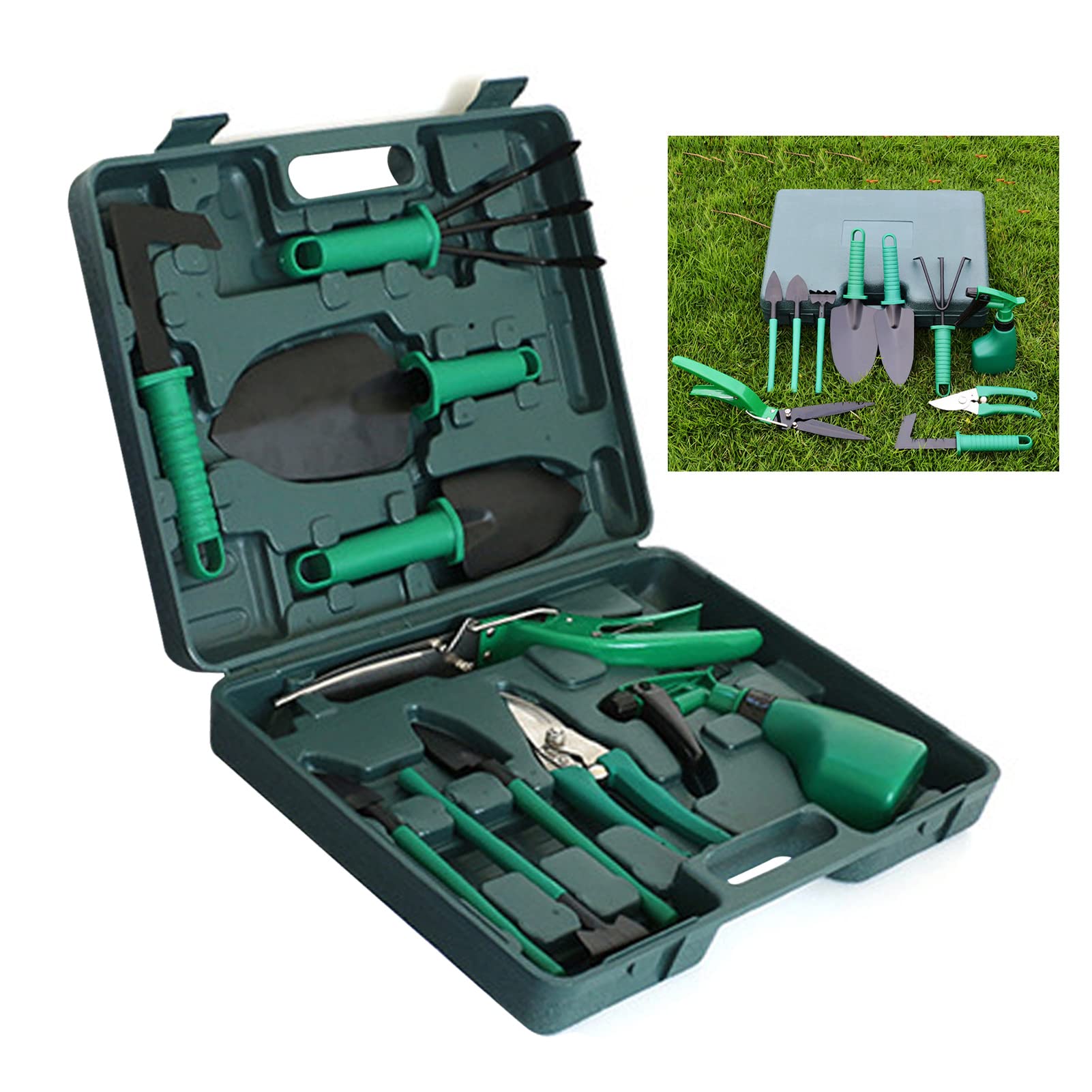 Herramientas Jardinería Herramientas Manuales Jardinería 10 Piezas, Kit Pala Poda Plantas en Maceta Juego Deshierbe para Plantar en el Jardín(Juego de 10 Piezas de jardinería Verde.)
