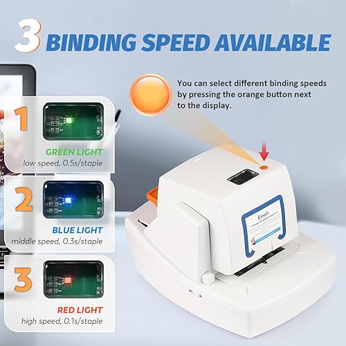 Miniatura 3 de Frifreego Engrapadora eléctrica mejorada, capacidad de 65 a 70 hojas, velocidad de encuadernación y margen ajustable, engrapadora automática