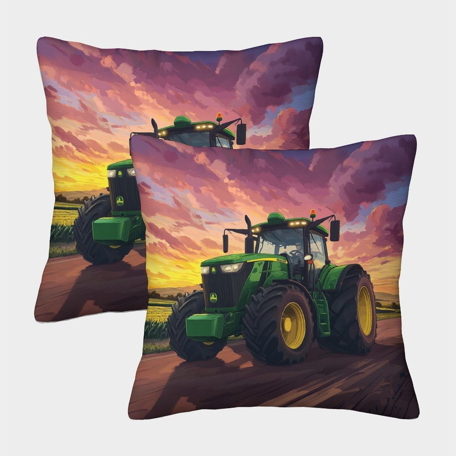 kaiyun 2 Pack Large Tractor,Anime Art Style 3D Cushion Cover Pillow Cover Sofa Outdoor Decoration Square 50x50cm