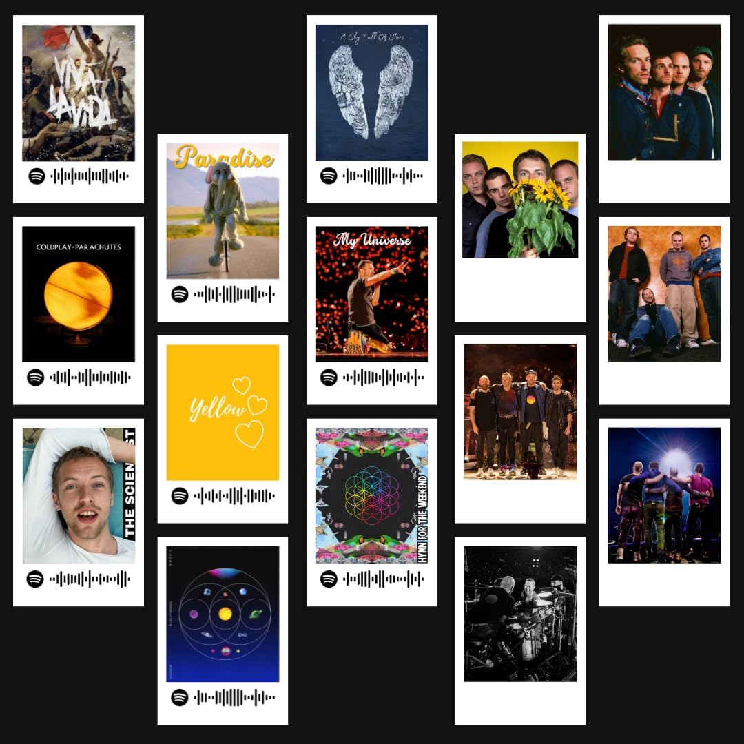 Funk You StoreFunk You Store Coldplay Poster | Coldplay Band Mini Posters Kit (Set of 18) | Band Coldplay Song's Collage Kit Compact Size (8 x 6 cm) Posters for Phone Accessories, Bedroom, Office, Living room