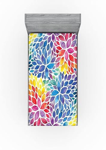 Miniatura 192 de Ambesonne - Sábana bajera ajustable multicolor, en colores y tres tamaños Azul y gris,Verde Militar Sage Green,Ámbar beige,Negro Grey White,Azul