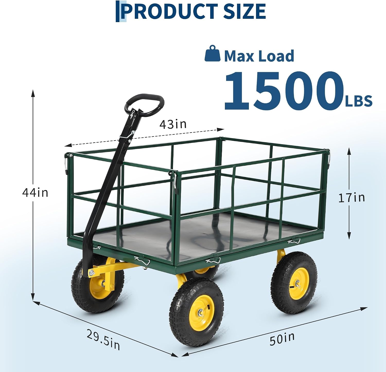 Heavy Duty 1500 Lbs Capacity Mesh Steel Garden Cart Folding Utility Wagon with Removable Sides, Garden Cart on Wheels for Gardening Soil, Tools, and Plant Transport
