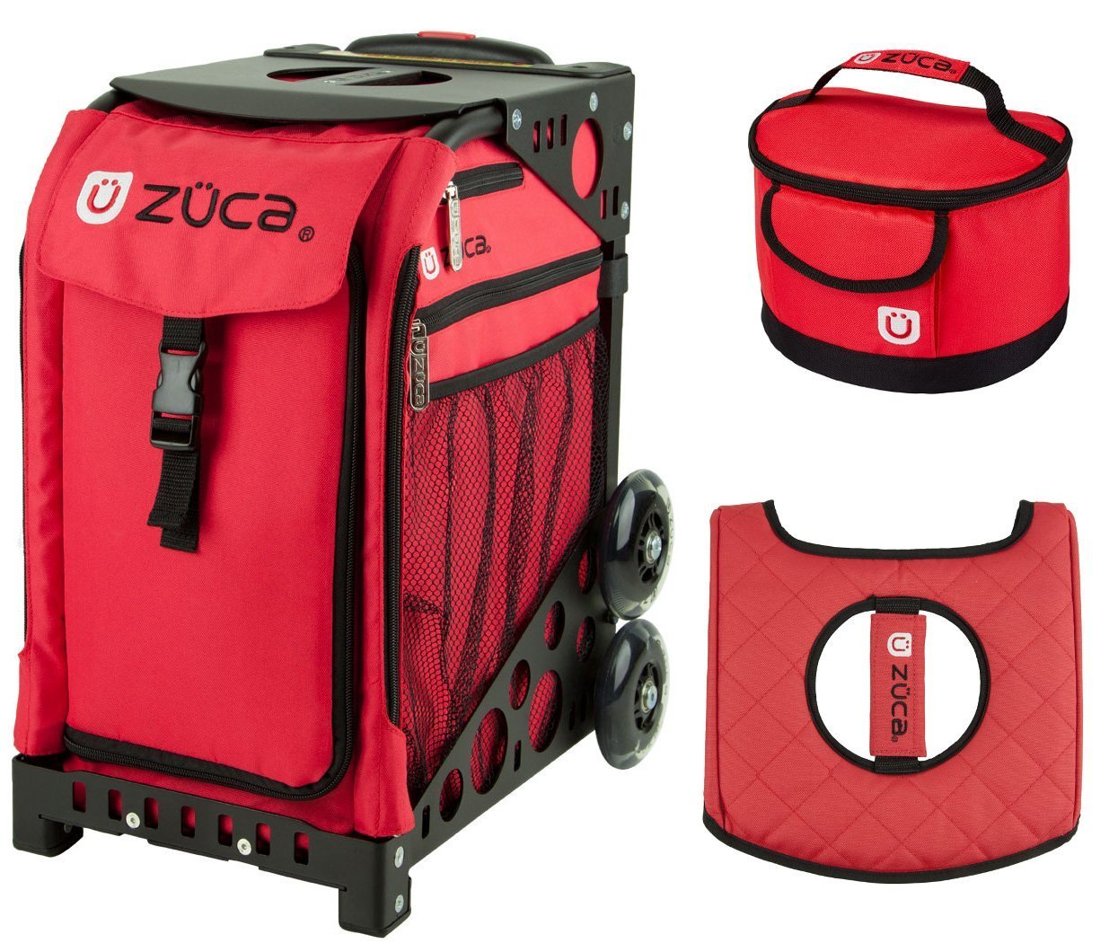 ZUCA Sport Bag - Chili with Gift Lunchbox and Seat Cover (Black Non-Flashing Wheels Frame)