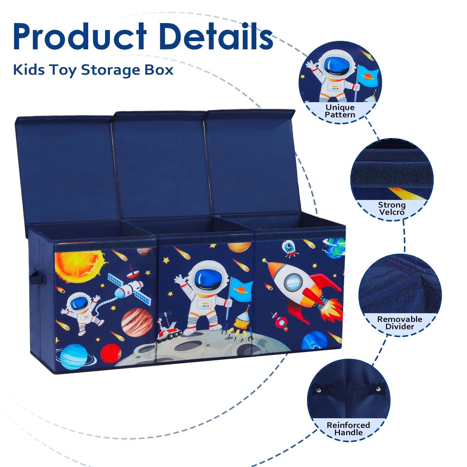 Scatola di Giocattoli Extra Large con Coperchio Ribalta per Bambini, Contenitore Porta Giochi Pieghevole Oxford, Baule Portagiochi Impermeabile Robusto per Ragazze Ragazzi, 96×32×40cm (Astronauta)