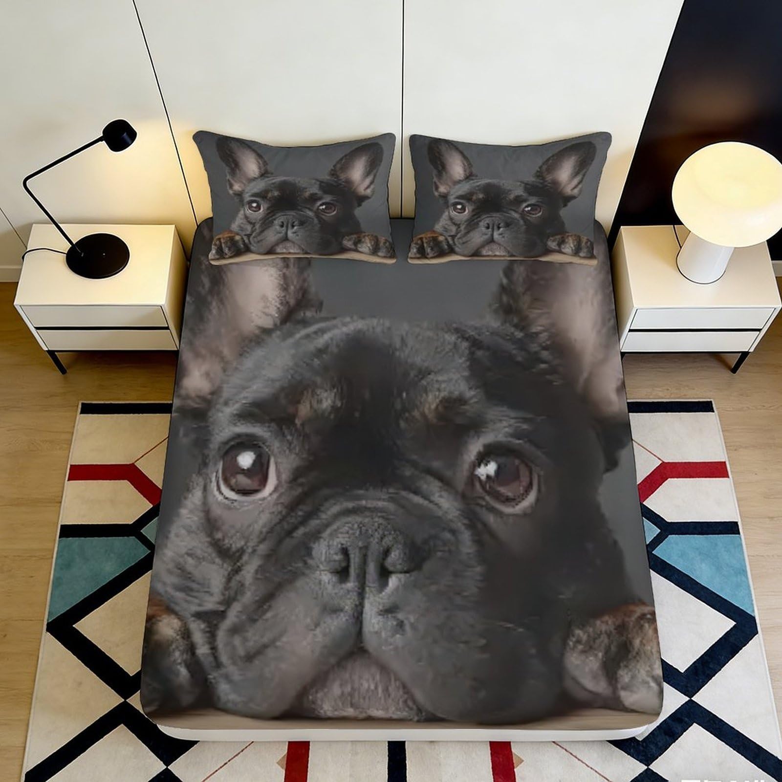 Kzqnxhjprl Style-8 3D Printed Black Bulldog Fitted Sheet Microfiber Animal Dog Pattern Mattress Cover For Bedroom Guest Room Decor 90X200x25cm