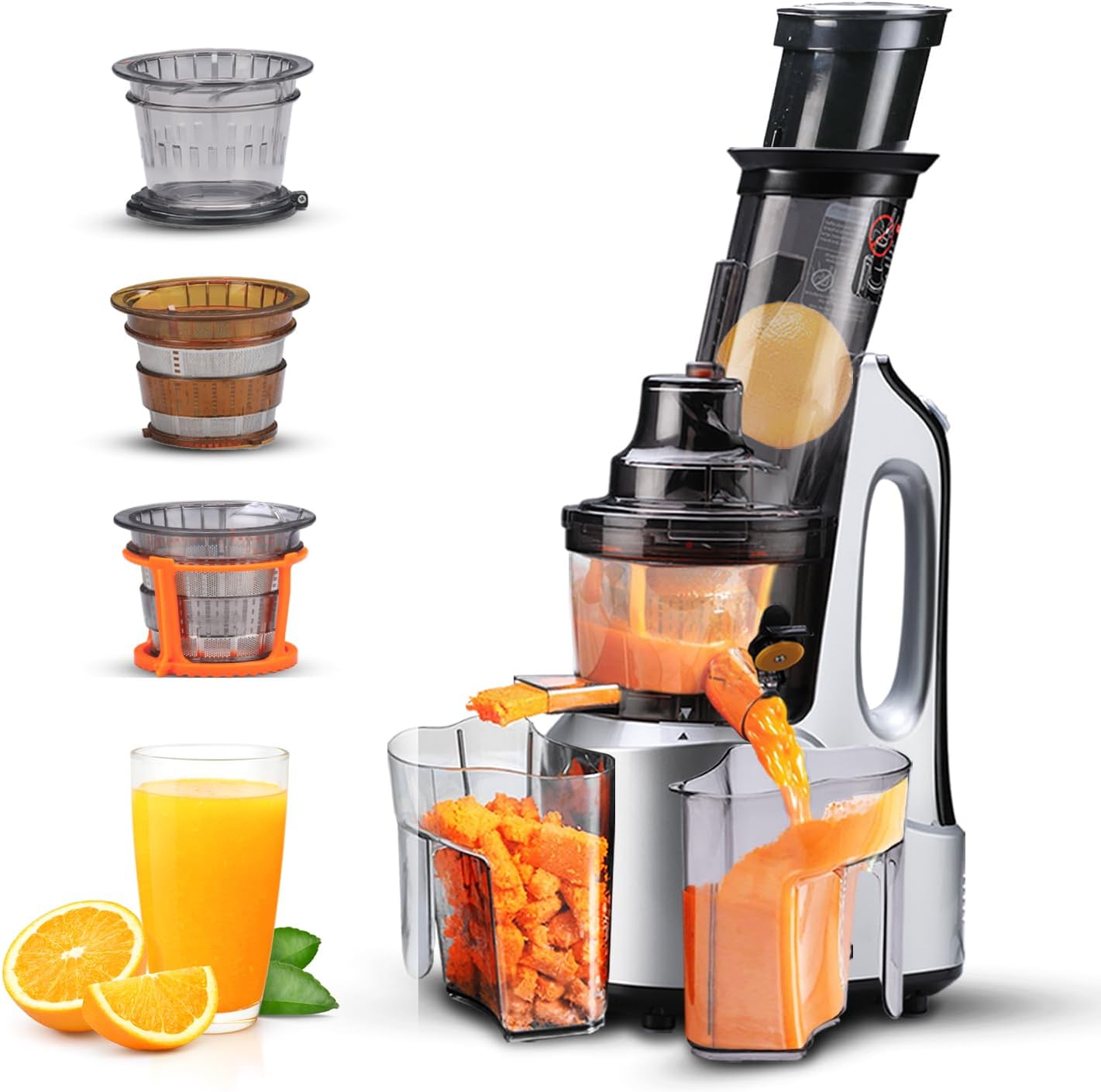 AGARO Imperial Cold Press Juicer for Home, Professional Slow Juicer Machine, 240 Watts Powerful Motor, 3 Strainers, All-in-1 Fruit, Vegetable Juice & Nut Milks, Grey/Black