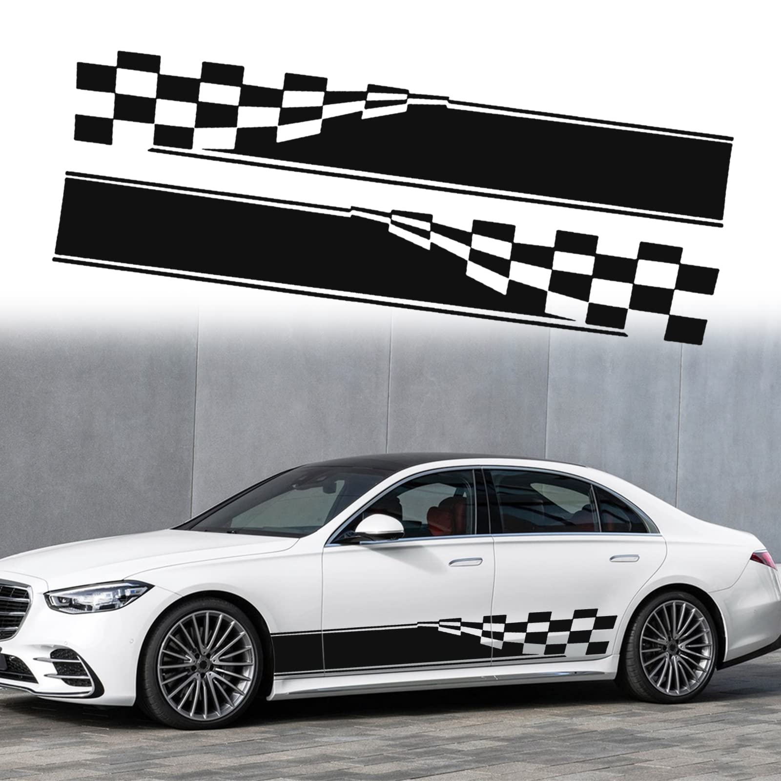 RUIANTE Sports Racing Stripe Stickers Car Body Door Side Strip Lattice Graphic Vinyl Decals Decoration for All Cars SUV Off-Road Vehicles Universal Stickers Accessories (2pc Black)