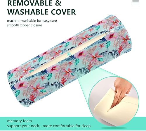 Miniatura 4 de FRODOTGV Tropical Floral Bolster Pillow Cotton Neck Roll Pillows for Bed Lumbar Round Pillow Cervical Pillow for Neck Pain Cylinder Lumbar Support