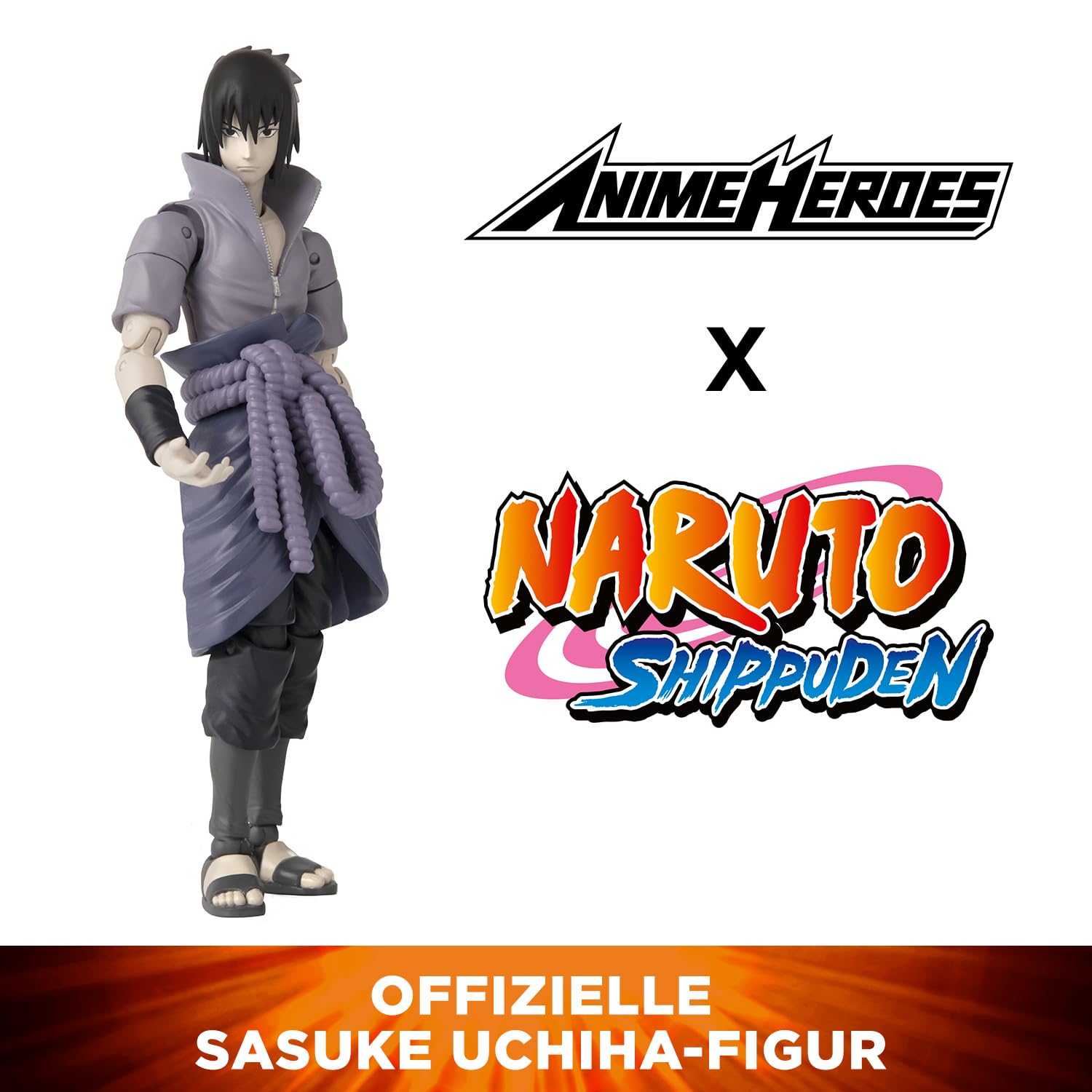 Bandai - Anime Heroes - Naruto Shippuden - Anime Heroes Figur 17 cm - Sasuke Uchiwa - Offizielle Naruto Lizenz - Gelenkige Sasuke-Figur - Manga Actionfigur - Spielzeug für Kinder ab 4 Jahren - 36902
