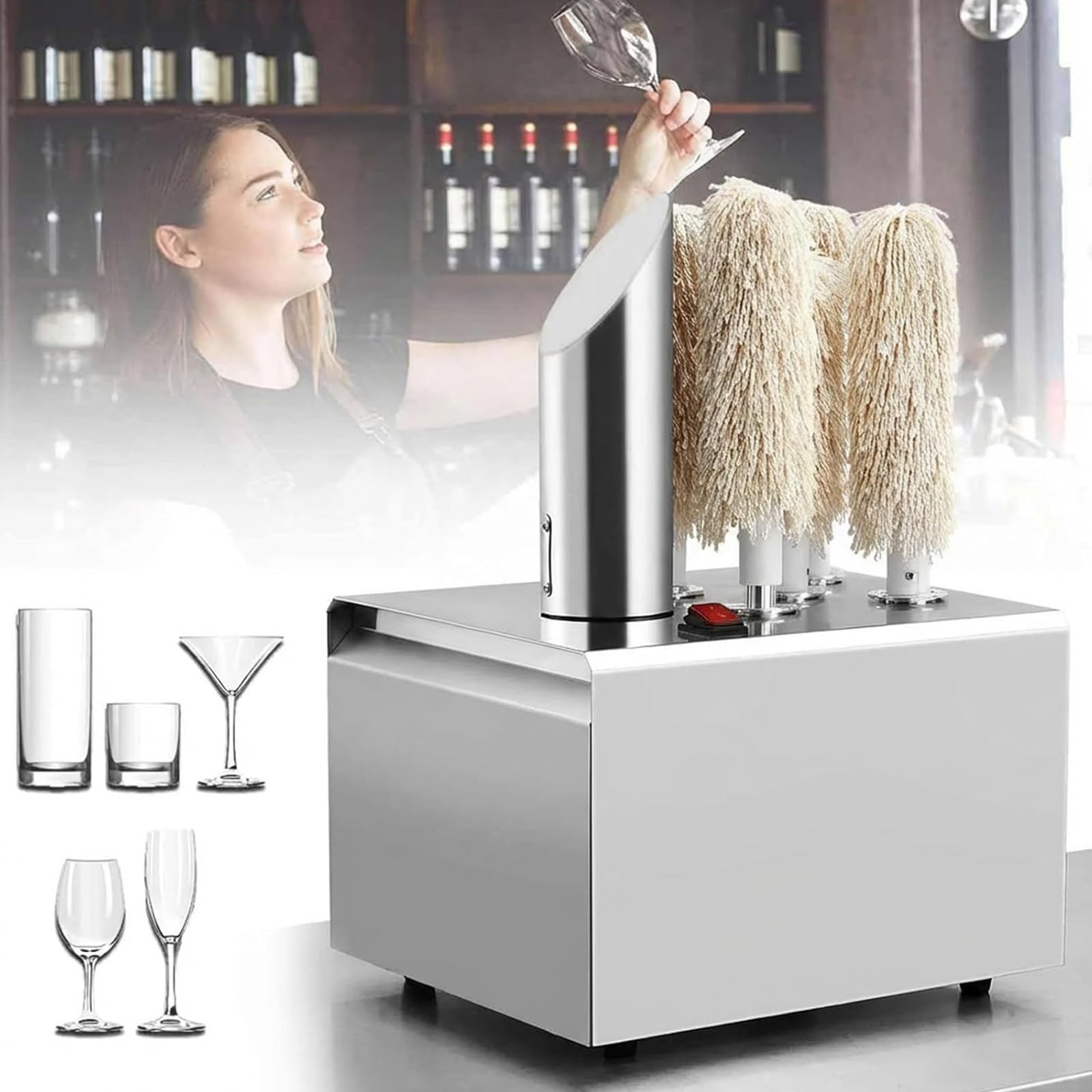 Máquina pulidora automática de copas de vino, secador eléctrico, 330/660 tazas/H, acero inoxidable, limpieza de 360° para restaurante, bar, hotel, cocina