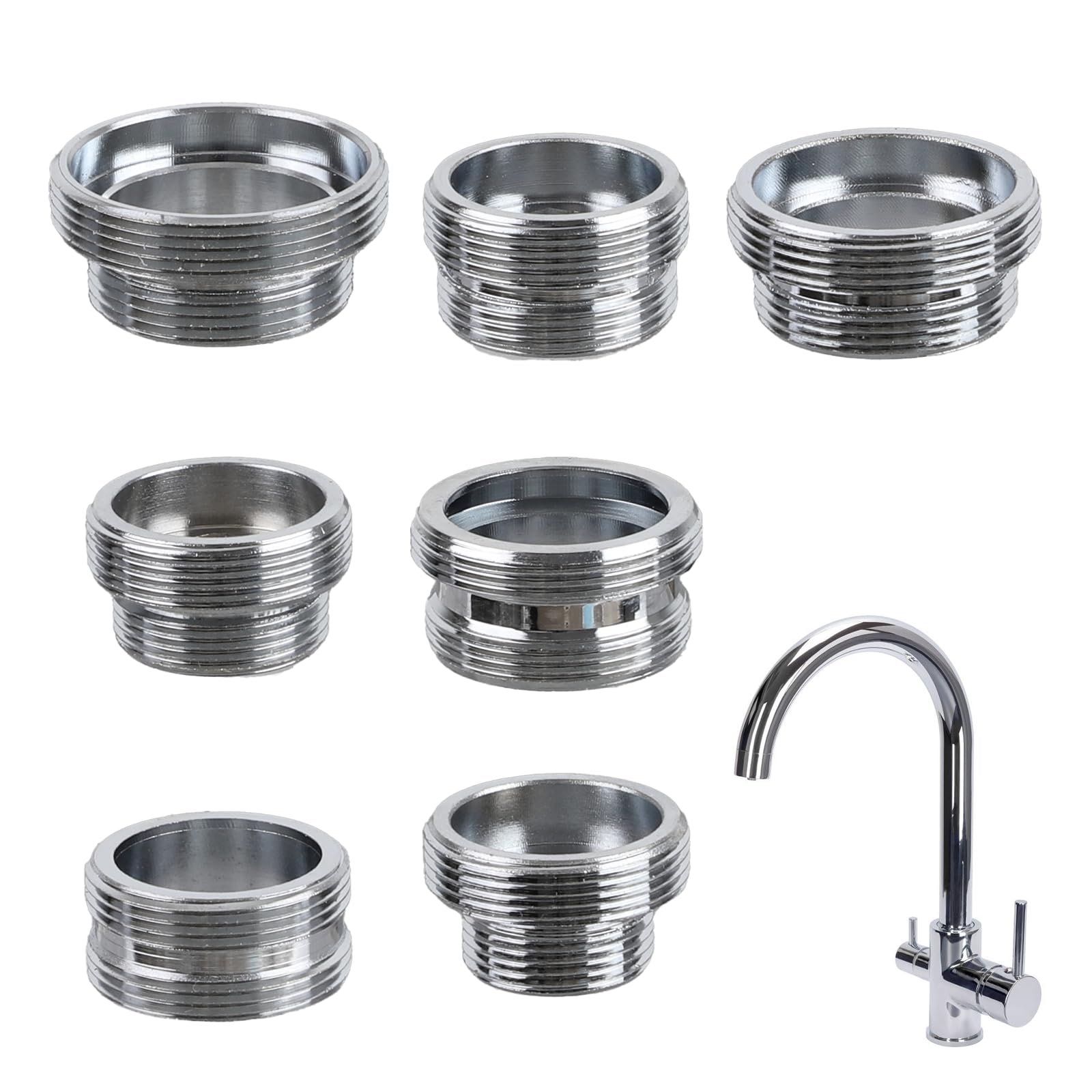 7PCS Faucet Adapter Kit, 16mm to 28mm Tap Adapter for Kitchen Sink, Tap Aerator Set with Box for Garden Hose, Sprayers & Water Filters
