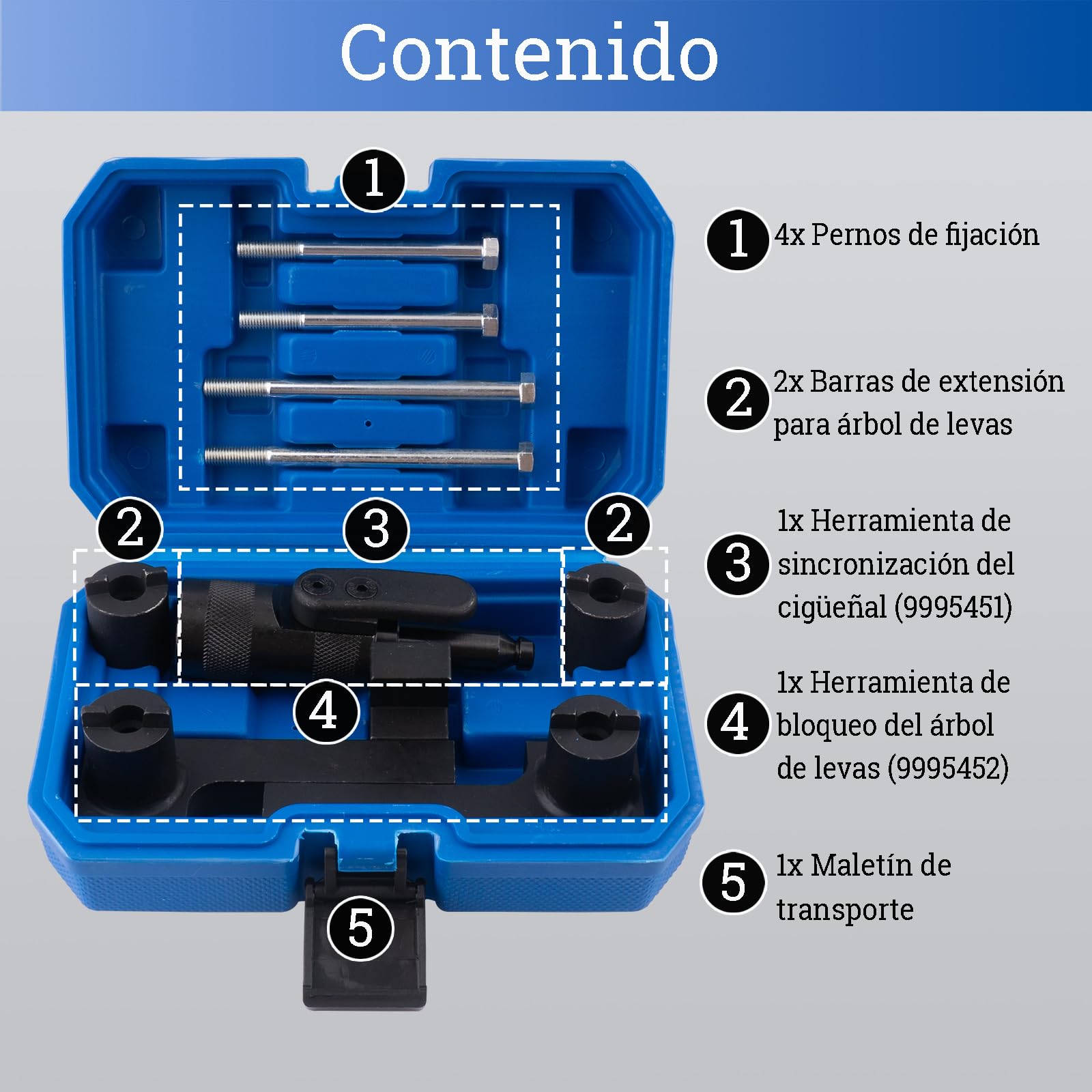 9995451 9995452 Kit de Herramientas de Fijación y Reglaje del Árbol de Levas Compatible con Volvo 4/5/6 Cilindros para 850, S60, V70, XC90 y más