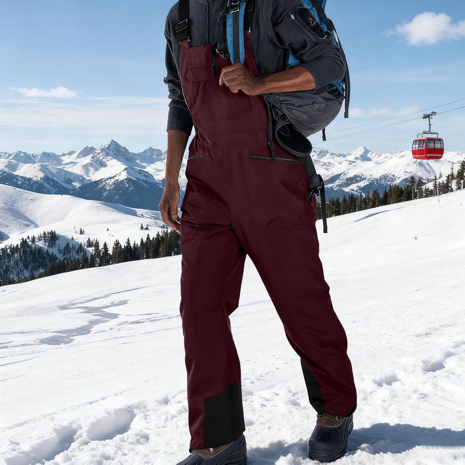 Cambkatl Insulated Ski Bib Overalls for Men Adjustable Strap Outdoor Waterproof Windproof Snowboarding Pants with Pockets