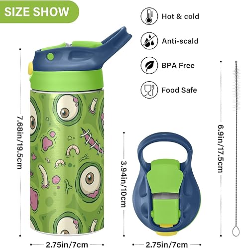 Miniatura 3 de Kigai Zombie Eyes - Botella de agua para niños, botellas térmicas de metal reutilizables de acero inoxidable, tapa con popote a prueba de fugas, sin